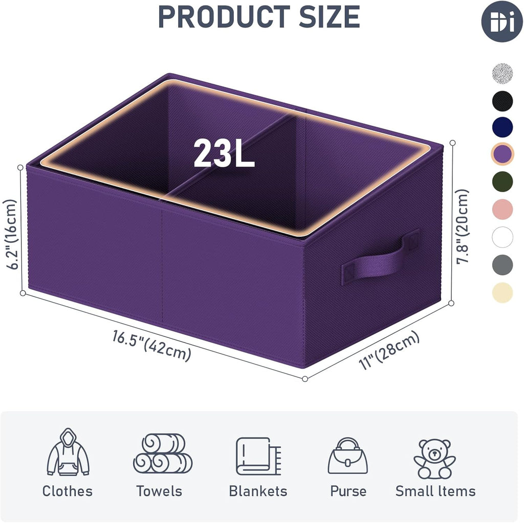 DIMJ Large Closet Shelf Organizer Bins 8 Packs with Handles and Divider, Fabric Trapezoid Storage Baskets, Foldable Clothes Containers Box for Shelf, Towel, Book, Toy, Purse, Hats, Purple