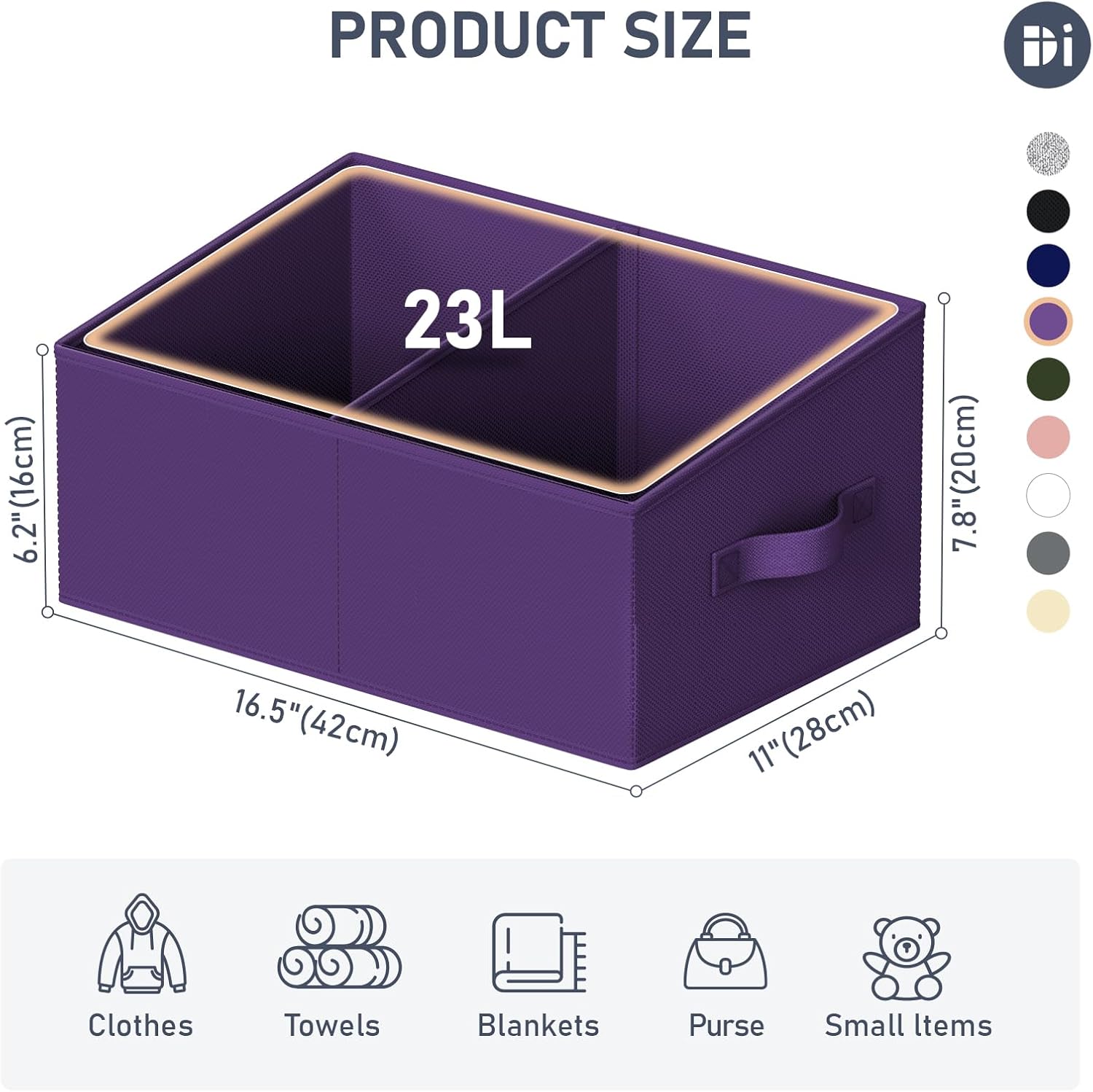 DIMJ Large Closet Shelf Organizer Bins 8 Packs with Handles and Divider, Fabric Trapezoid Storage Baskets, Foldable Clothes Containers Box for Shelf, Towel, Book, Toy, Purse, Hats, Purple