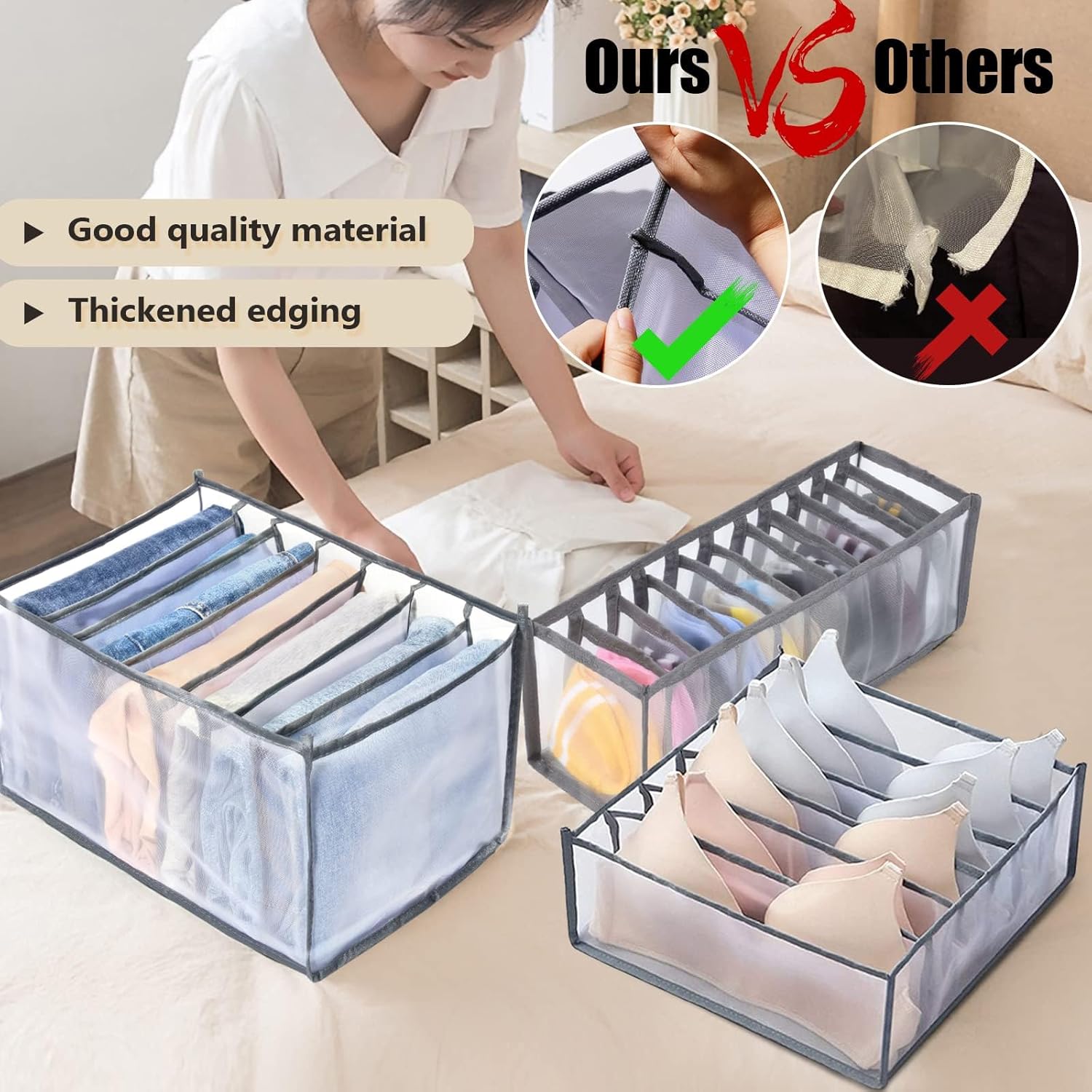 Wardrobe Clothes Organizer,7 Grids Washable Wardrobe Clothes Organizer,Foldable Clothes Drawer Mesh Separation Box,Organizer Clothes Drawer Mesh Separation Box