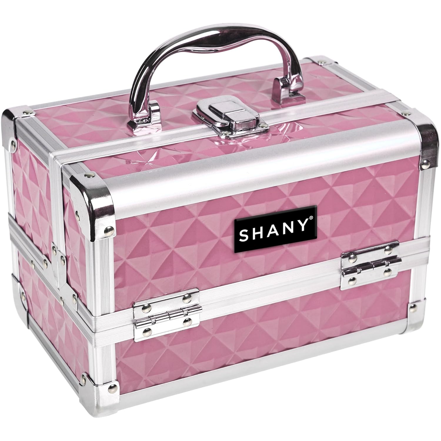 SHANY Chic Makeup Train Case Cosmetic Box Portable Makeup Case Cosmetics Beauty Organizer Jewelry storage with Locks, Multi trays Makeup Storage Box with Makeup Mirror - Polite PINK