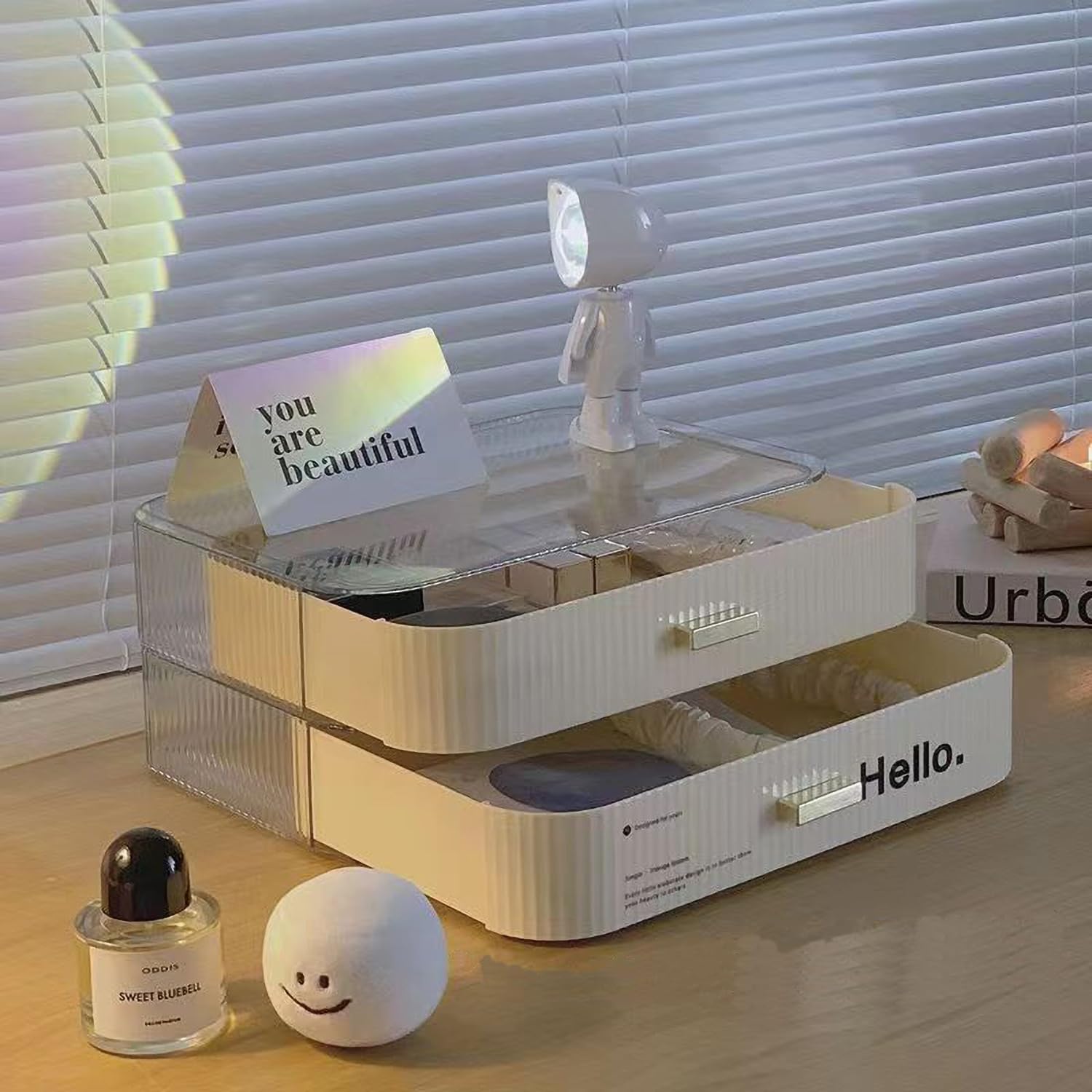 MIUOPUR Stackable Makeup Organizer Drawers, Bathroom Vanity Organizers and Storage, Ideal for Desk and Dresser Countertops, Great for Cosmetics, skincare, Lipsticks, Nail Care -Cream