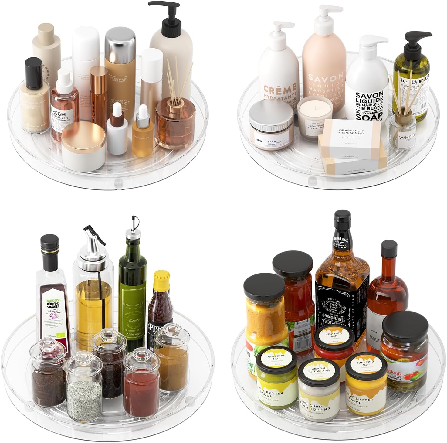 4 Pack Clear Lazy Susan Organizer, 11in Rotating Turntable Organizer, Cabinet Turntable Organizer, Rotating Lazy Susan for Kitchen, Fridge, Bathroom, Vanity Countertop