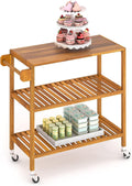 Interbuild 3 Tier Acacia Hardwood Kitchen Cart Portable Rolling Trolley Cart Kitchen Storage Utility Cart with Towel Rack (Golden Teak)