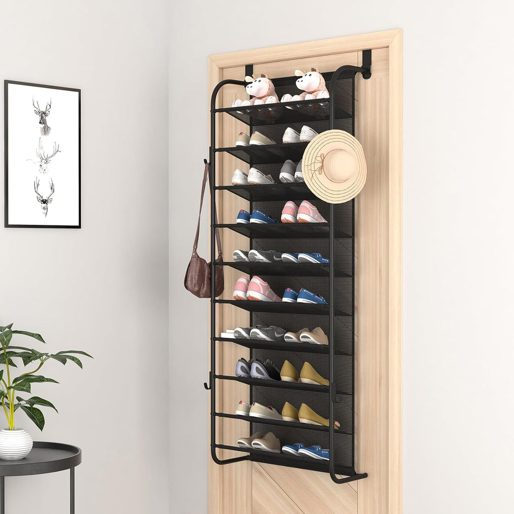 10 Tier Shoe rack Hanging Shoe Storage the door shoe rack for Closet Pantry Over The Door Shoe Organizer Wall Floating Shelves (Black, 10 Tier)