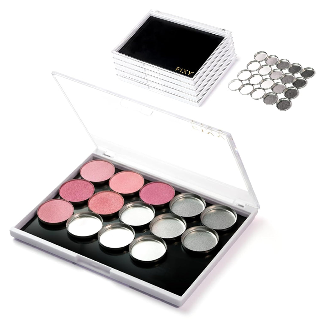 FIXY Empty Magnetic Makeup Palette Set of 5 (4.8"x4.0") and 20 Magnetic Metal Round Pans of 27mm | Travel Friendly Empty Palette | Depotting, Organizing Eyeshadow, Blush, Foundation and Face Powder