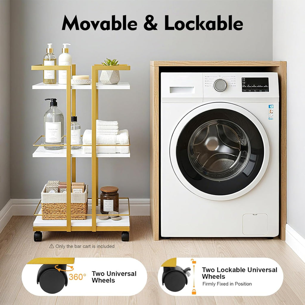 Multi Purpose Utility Cart, Storage Rolling Barber Cart with Wheels & Guardrail, Utility Manicure Trolley with 3-Tier Mobile Storage, Heavy Duty Trolley for Kitchen Living Room Studio