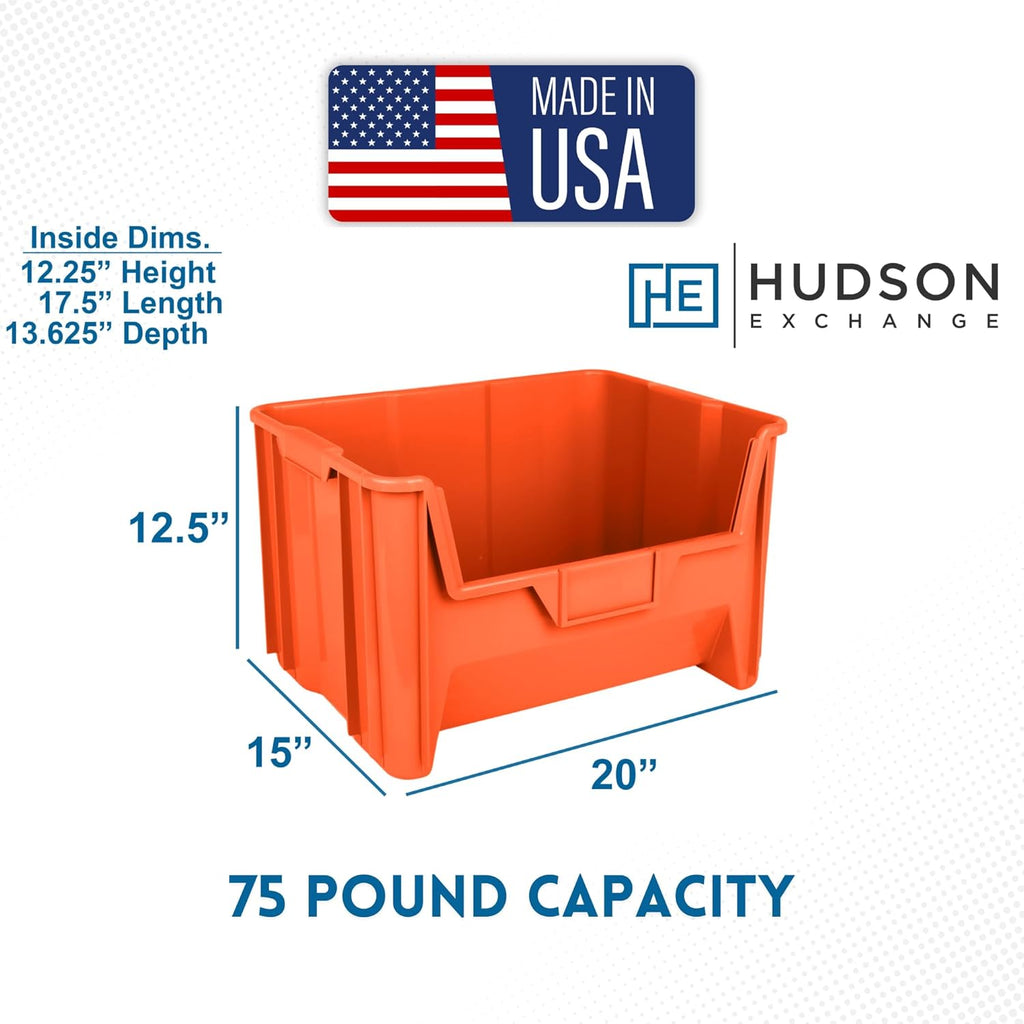 Hudson Exchange 20" x 15" x 12.5" (54 Pack) Plastic Giant Stackable Hopper Bin Container, Orange