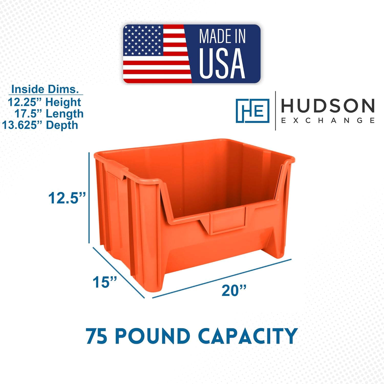 Hudson Exchange 20" x 15" x 12.5" (3 Pack) Plastic Giant Stackable Hopper Bin Container, Orange