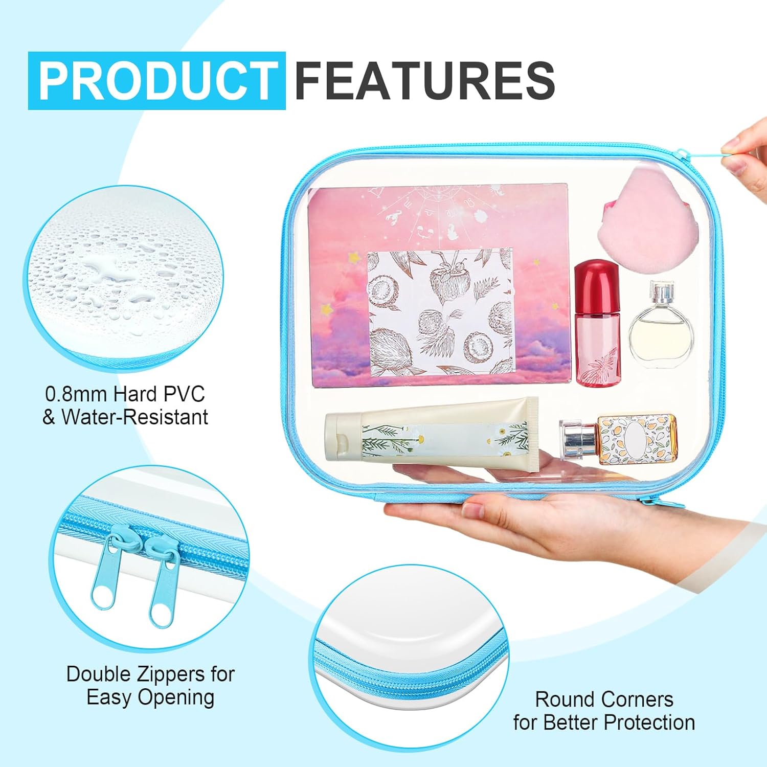 Sanwuta 6 Pcs Clear Hard Zipper Case Hard Plastic Zipper Pouches Transparent Makeup Bag Pencil Pouches for Travel Snacks Christmas Trinket Storage Organizer Box(Colorful,9.84 x 7.87 x 2 Inch)