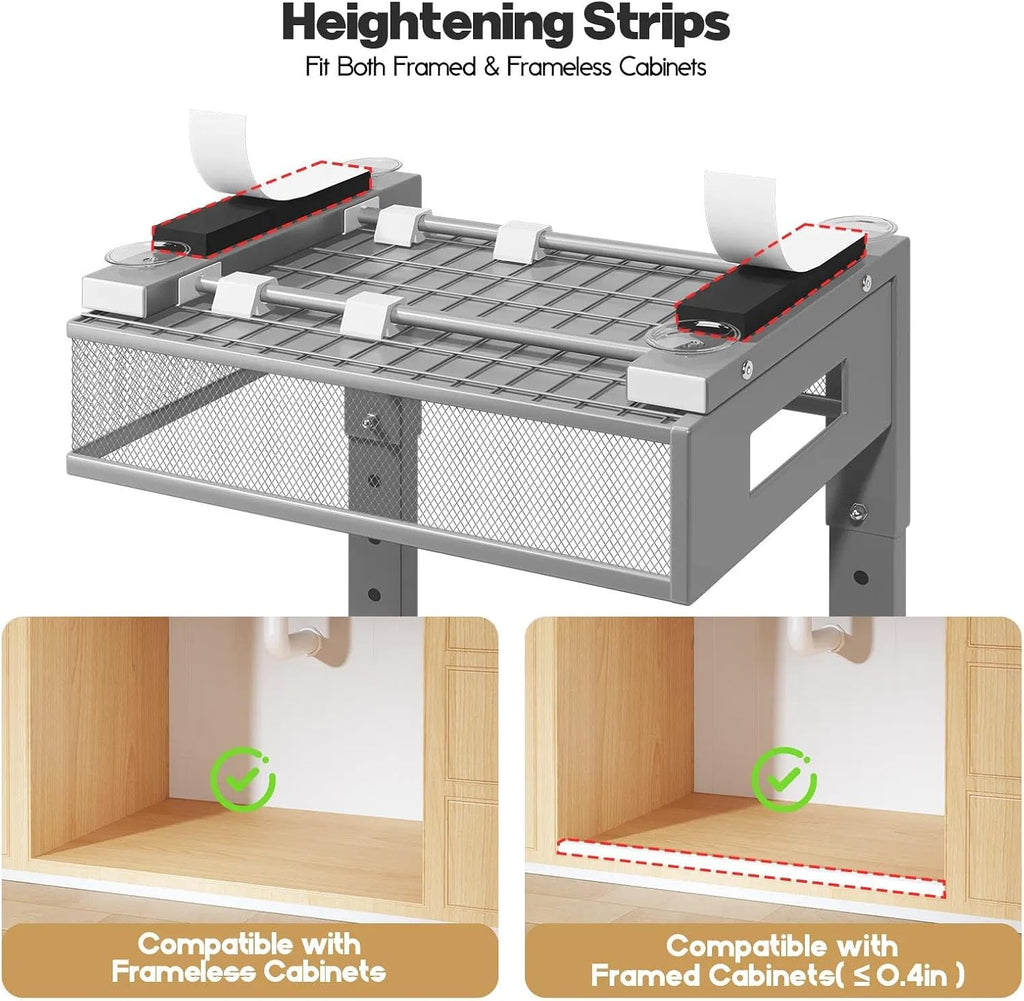1 Pack 19IN Depth Under Sink Organizer, 2-Tier Pull Out Cabinet Organizer With Smooth Circular Rail, Large Capacity Metal Mesh Sliding Drawers For Bathroom& Kitchen Storage,Height Adjustable-Gun Gray