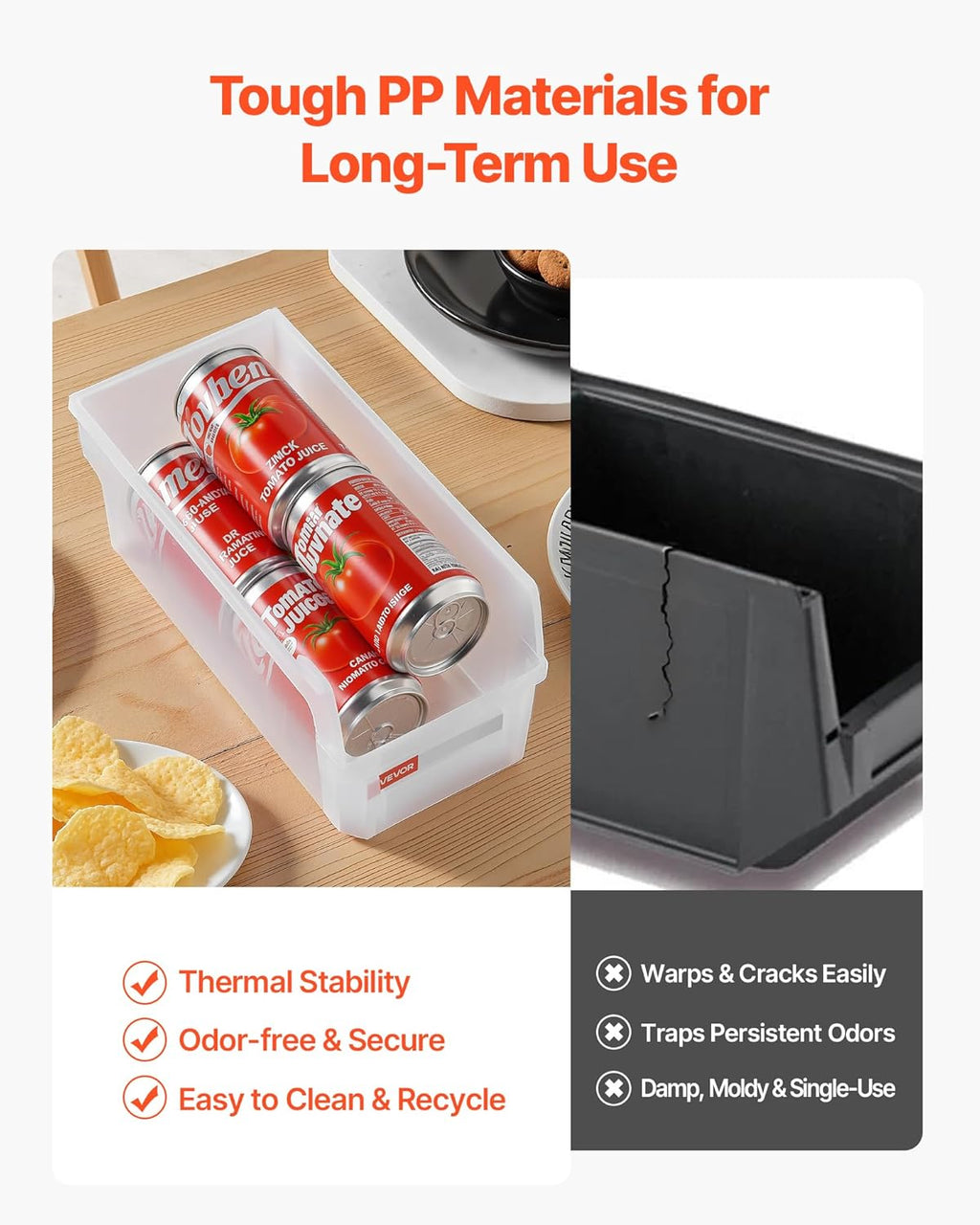 VEVOR Plastic Stackable Storage Bins, 10.9 x 5.5 x 5.1 inch (8 Pack), Plastic Containers for Organizing & Storage Bins for Closet, Garage, Small Parts, Office Supplies, Other Accessories, Transparent