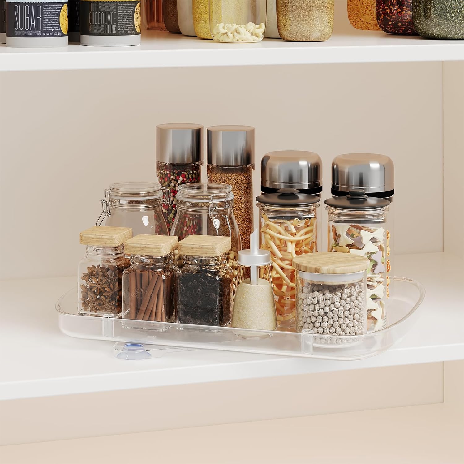 HIYOHIYO Clear Lazy Susan Organizer for Refrigerator Rectangular Fridge Turntable Organizers and Storage Pull Out & 360°Rotating for Cabinet, Pantry, Kitchen, Table, Bathroom (1-Pack 13.7"x10.2")