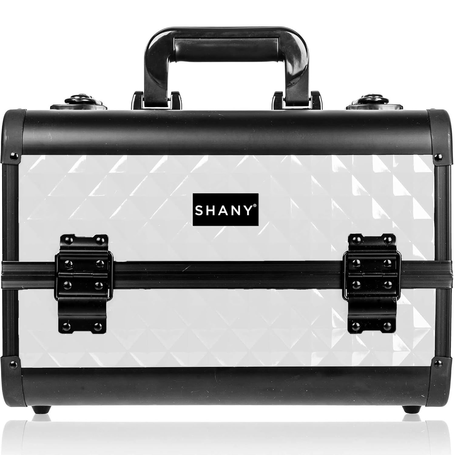 SHANY Premier Fantasy Professional Makeup Train Case Cosmetic Box Portable Makeup Case Organizer Jewelry storage with Locks, 3 Trays, Makeup Brush Holder and Cosmetics Mirror - Snow White