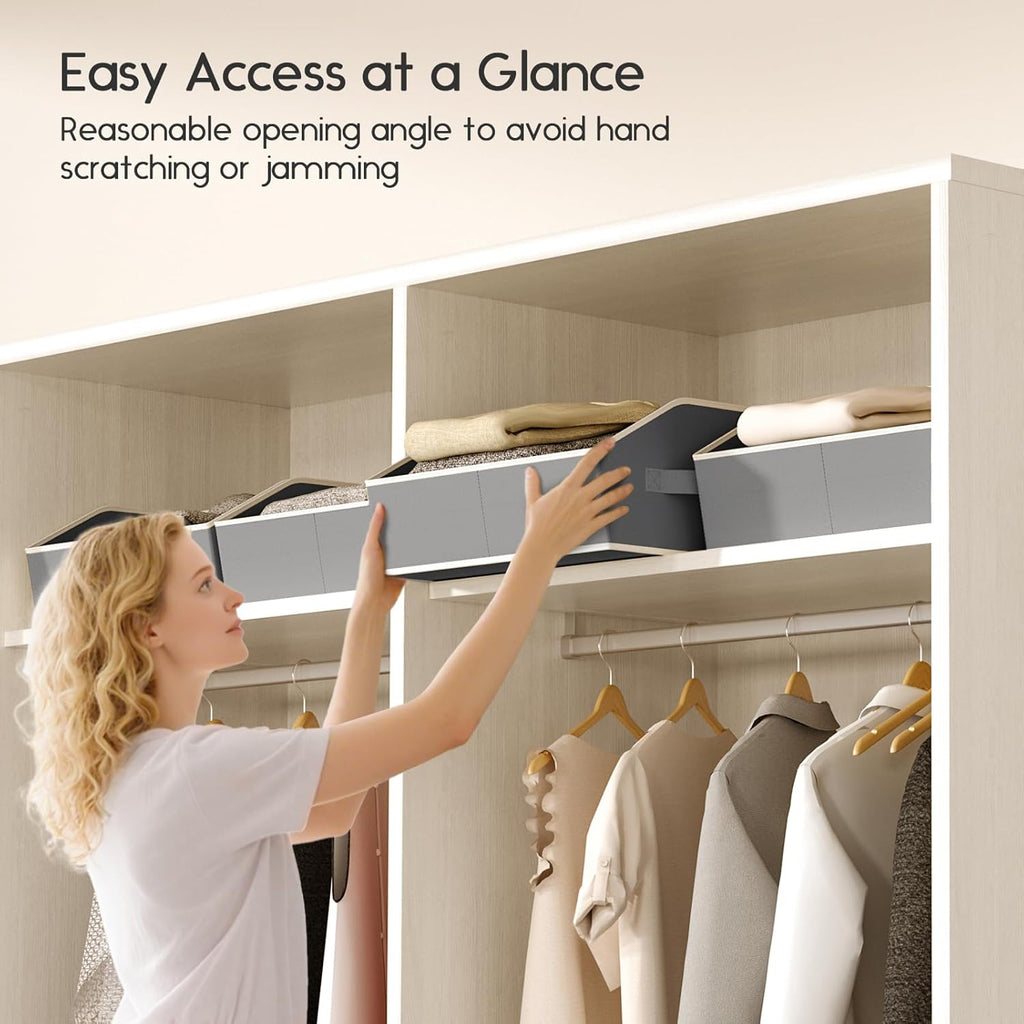 Large Closet Organizers and Storage Bins - 6 Pack Trapezoid Storage Baskets for Shelves, Foldable Fabric Baskets with Handles Ideal for Closet, Basket, Wardrobe and Shelf Storage, Grey