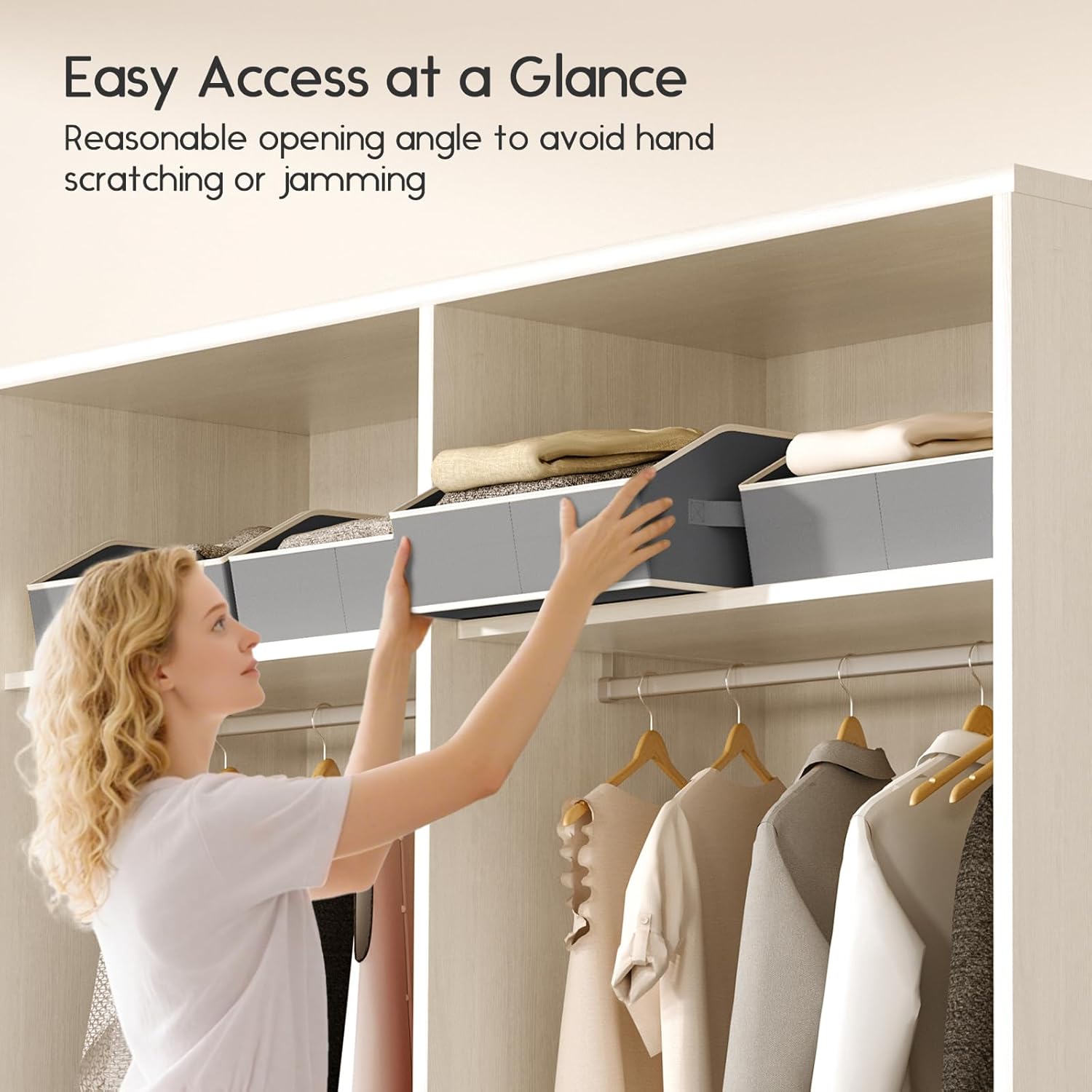 Large Closet Organizers and Storage Bins - 6 Pack Trapezoid Storage Baskets for Shelves, Foldable Fabric Baskets with Handles Ideal for Closet, Basket, Wardrobe and Shelf Storage, Grey