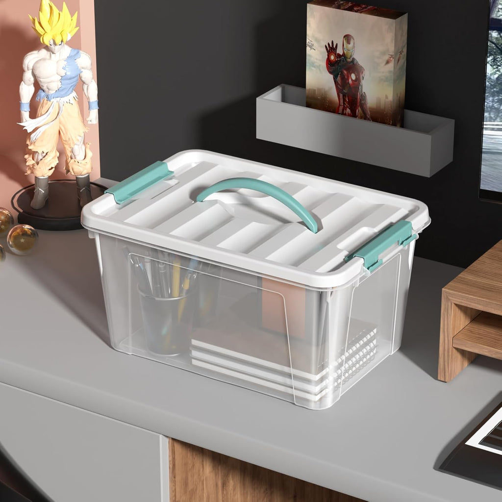 Ramddy 6-Pack 14 Quart Plastic Storage Bin with Handle, Clear Latching Container Box