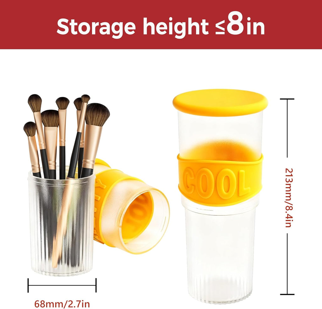 Li&Zhao Makeup Brush Holder with Lid - Makeup Brush Organizer Plastic Makeup Brush Holder for Vanity Expandable Makeup Brush Cup Pencil Holder for Desk Pen Holders for Desktop Countertop Bathroom