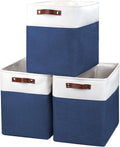 Large Fabric Storage Baskets | 50L Storage Bins, Decorative Linen Closet Baskets with Handles for Organizing, Shelf, Toys, Clothes, Home, Office, Nursery, 17x12x15Inches (Navyblue&White)