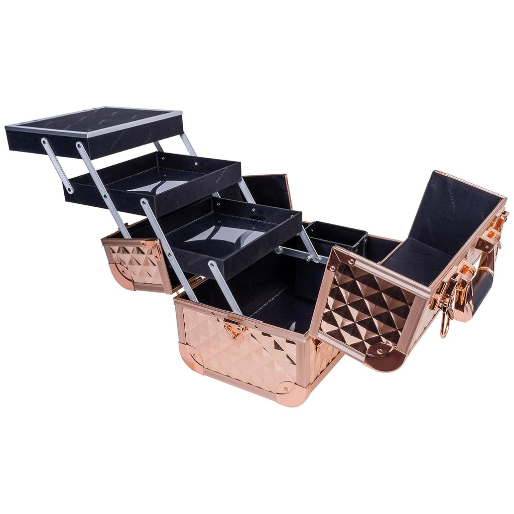 SHANY Premier Fantasy Professional Makeup Train Case Cosmetic Box Portable Makeup Case Organizer Jewelry storage with Locks, 3 Trays,Makeup Brush Holder and Cosmetics Mirror - Rose Gold