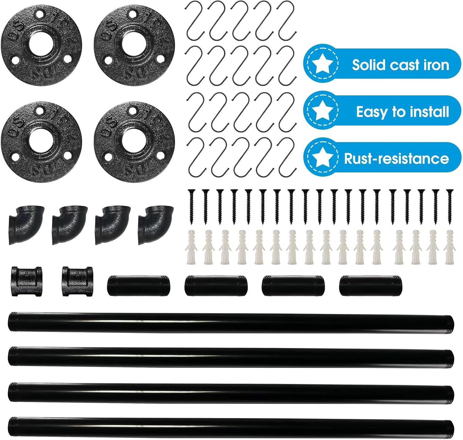 Industrail Pipe Pot Pan Rack, Wall mount Pot hangers Pan Haniging Rail Lid Hnager for kitchen with S Hooks (39"-2 Pack)