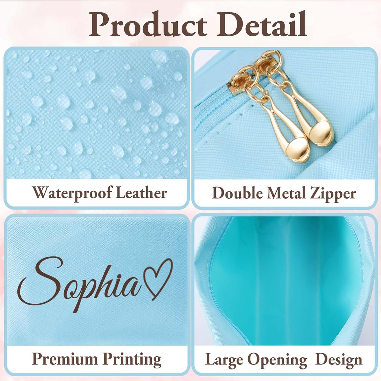 Personalized Makeup Bag with Name & Birth Flower, Custom Leather Cosmetic Bags for Women, Customized Travel Toiletry Bag Gifts for Bridesmaid Wedding