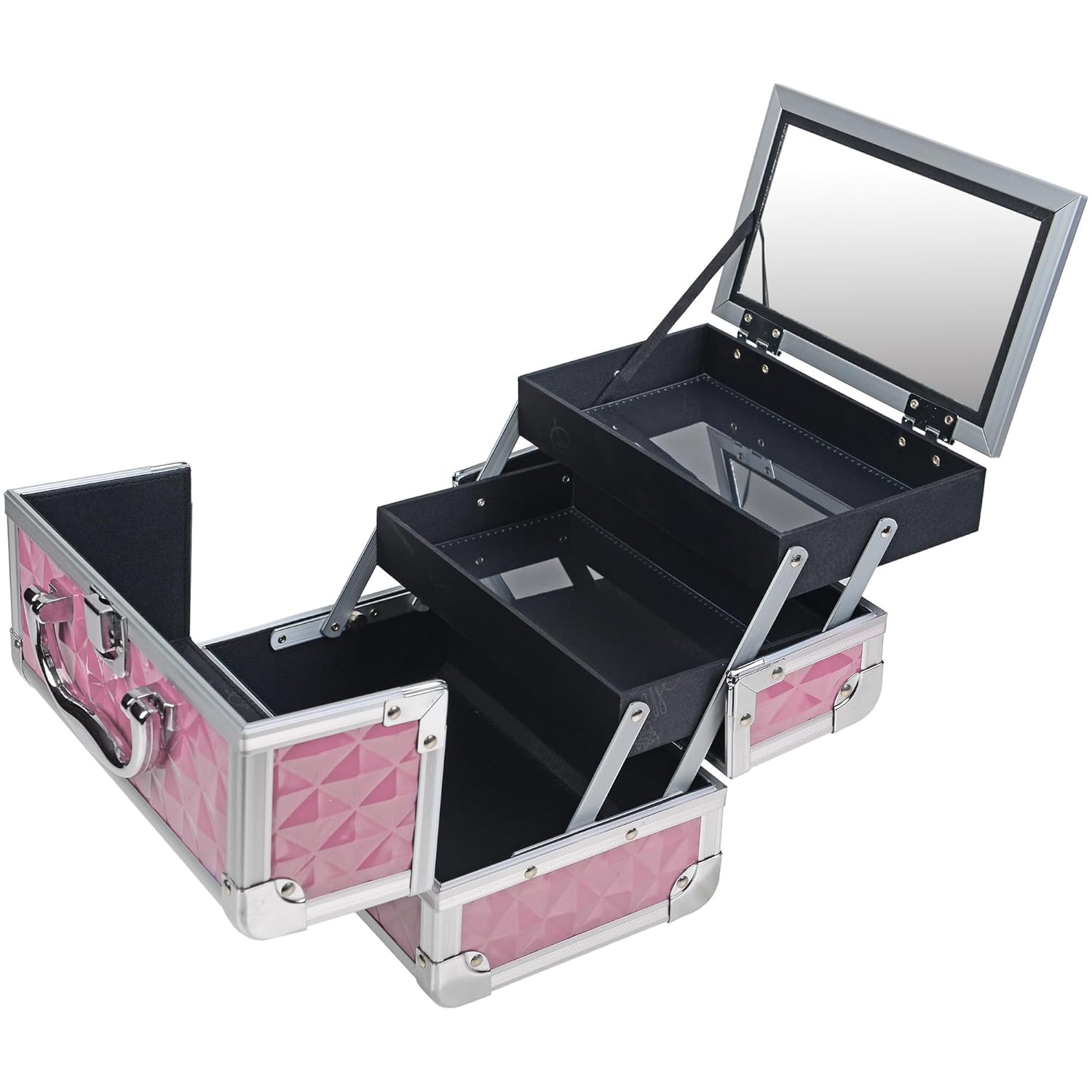 SHANY Chic Makeup Train Case Cosmetic Box Portable Makeup Case Cosmetics Beauty Organizer Jewelry storage with Locks, Multi trays Makeup Storage Box with Makeup Mirror - Polite PINK