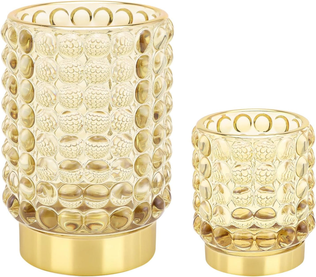 DASITON Makeup Brush Holder Organizer, Crystal Cosmetic Make Up Brush Holder, Glass Makeup Brushes Storage Organizer, Vintage Make Up Cup Desk Pen Pencil Holder, Toothbrush Holders (Yellow S+L)