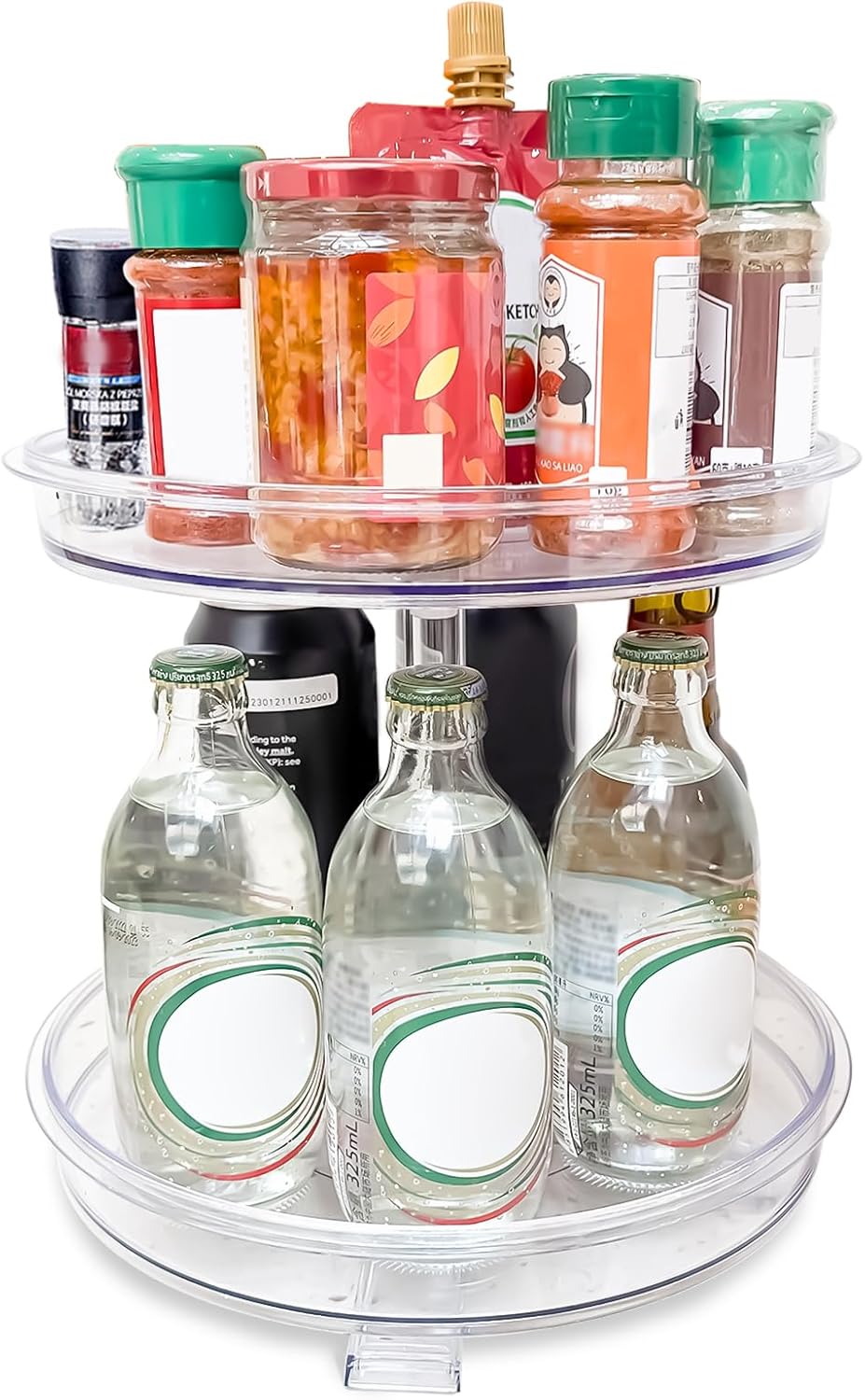2 Tier Lazy Susan Organizer,9.7 Inch Lazy Susan Turntable for Cabinet,Rotating Spice Rack Organization for Kitchen,Refrigerator, Bathroom, Clear