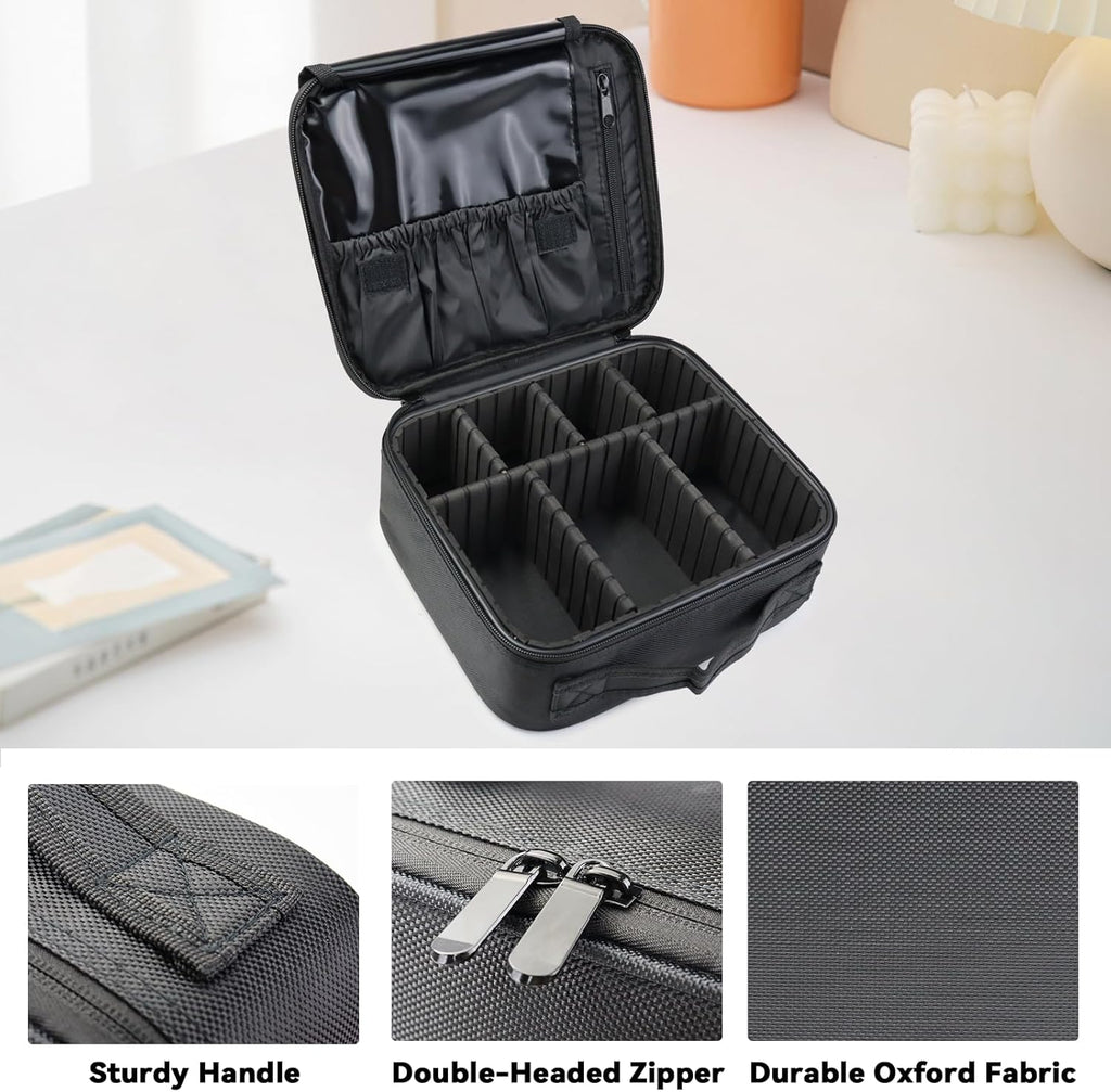 Travel Makeup Bag Makeup Cosmetic Train Case Organizer Portable Storage Bag with Adjustable Dividers for Cosmetics Makeup Brushes Toiletry Jewelry Black