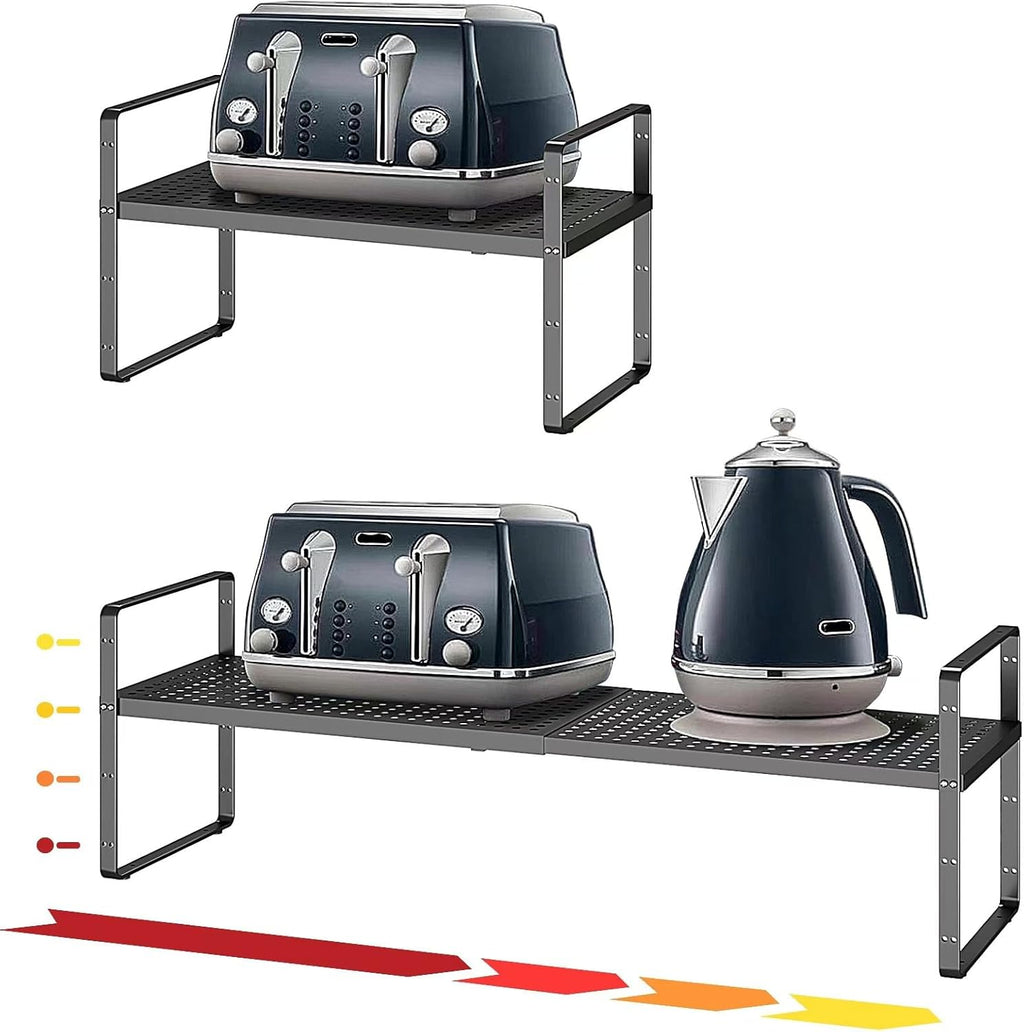 Hole Pattern Expandable Shelf Organizer,1Pack 8.1" Wide Easy to Assemble Cabinet Organizer Shelf, 16.5~27.1" Adjustable Height&Stackable Spice Organization for Cupboard, Black