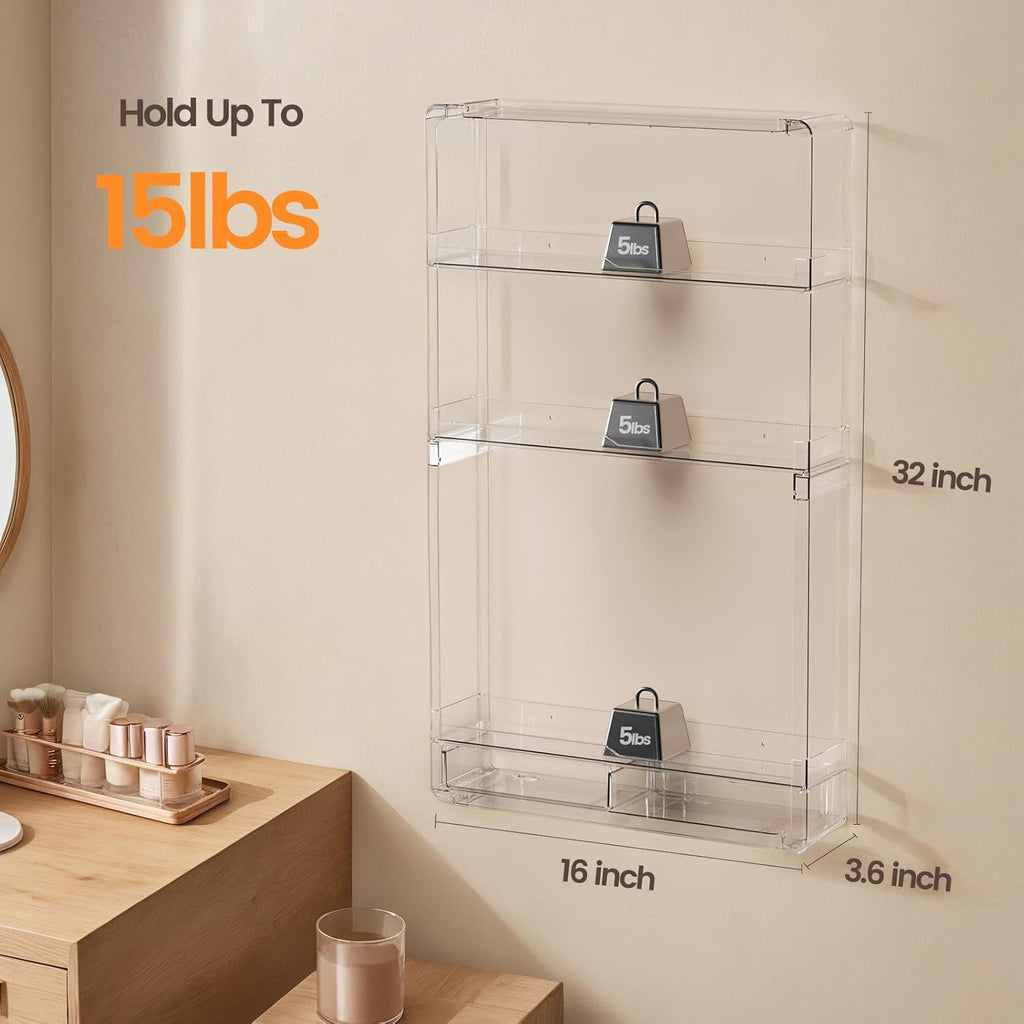 Shower Caddy Adhesive, X-Large Capacity Bathroom Organizers and Storage, No Drill Shower Organizer, Clear Wall-Mounted Bathroom Storage Shelf for Kitchen, RV, Cosmetic