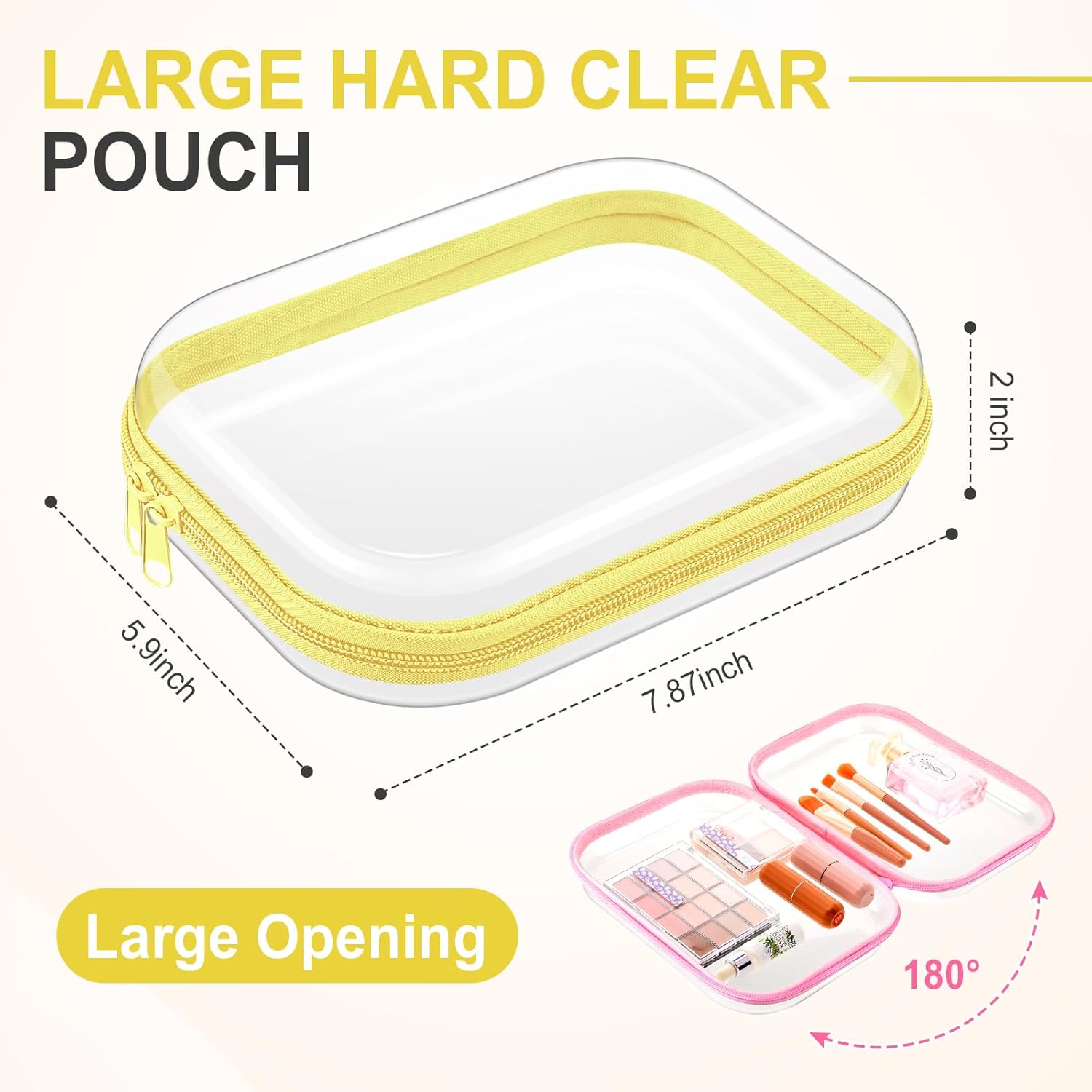 Sanwuta 6 Pcs Clear Hard Zipper Case Hard Plastic Zipper Pouches Transparent Makeup Bag Pencil Pouches for Travel Snacks Christmas Trinket Storage Organizer Box(Assorted Color,7.87 x 5.9 x 2 Inch)