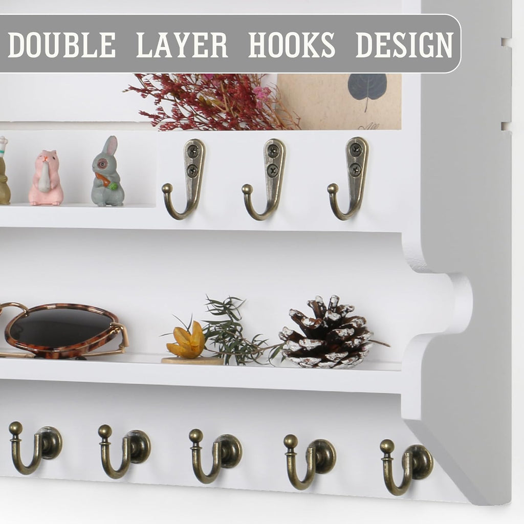 Innovation Key Holder for Wall, Mail Organizer with Key Hooks, Keys Holder on Wall, White