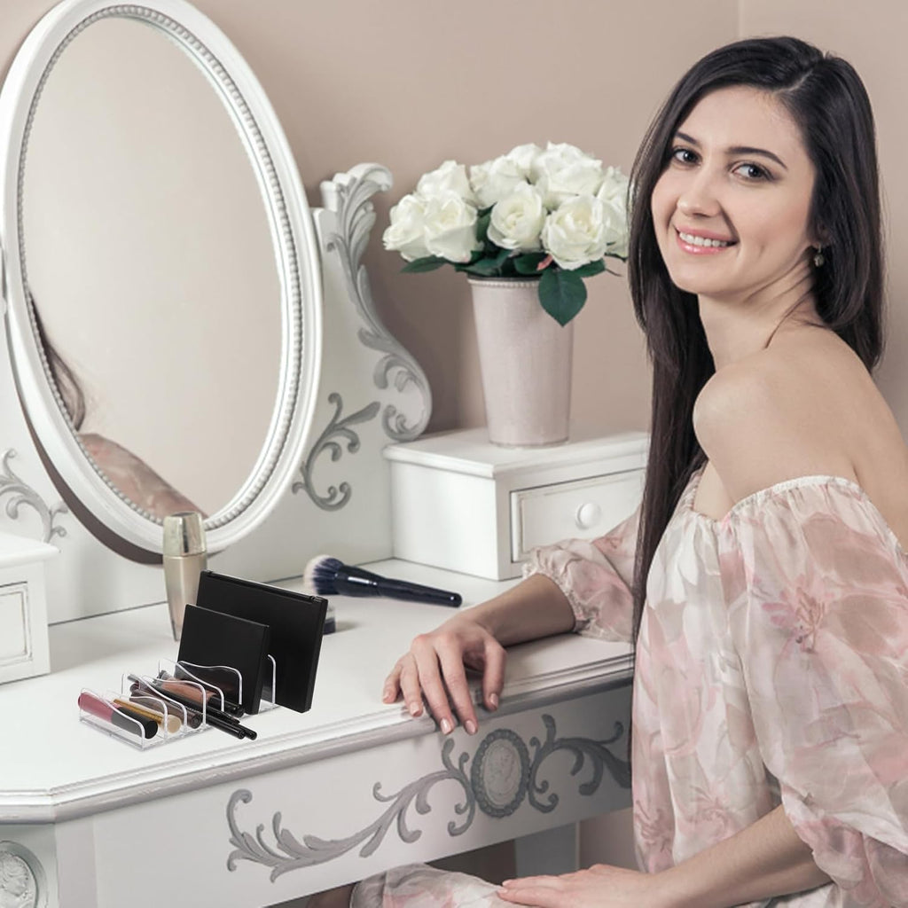 2pcs Divided Eyeshadow Palettes Organizer Stand Makeup Storage Rack for Cosmetics Lipstick Nail Polish and Brush Holder Vertical Display for Vanity and Dressing Table