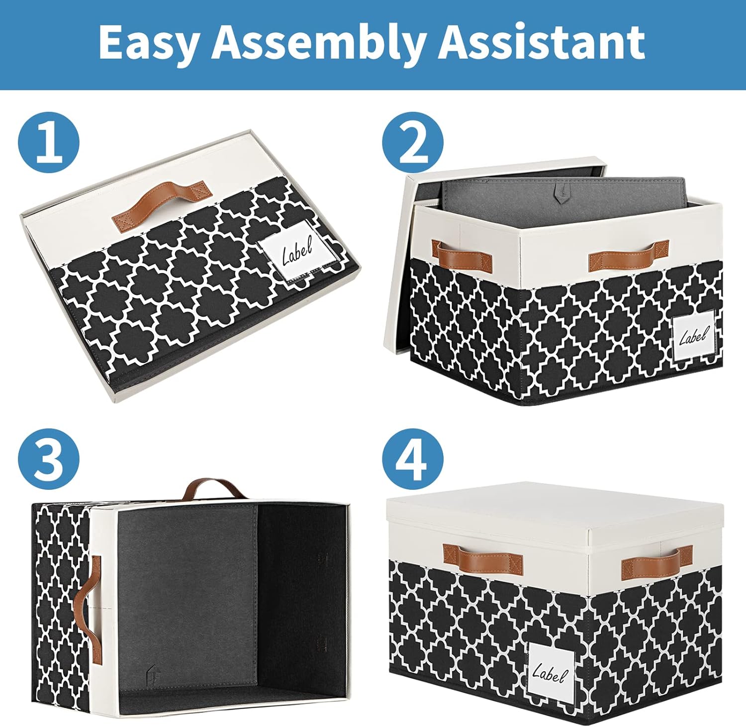 GhvyenntteS Extra Large Storage Bins with Lids, Foldable Fabric Storage Boxes with Lids and 3 Handles, Storage Baskets with Label Window (3 Pack, White&Lattice Black, 15.75x11.8x10.2)