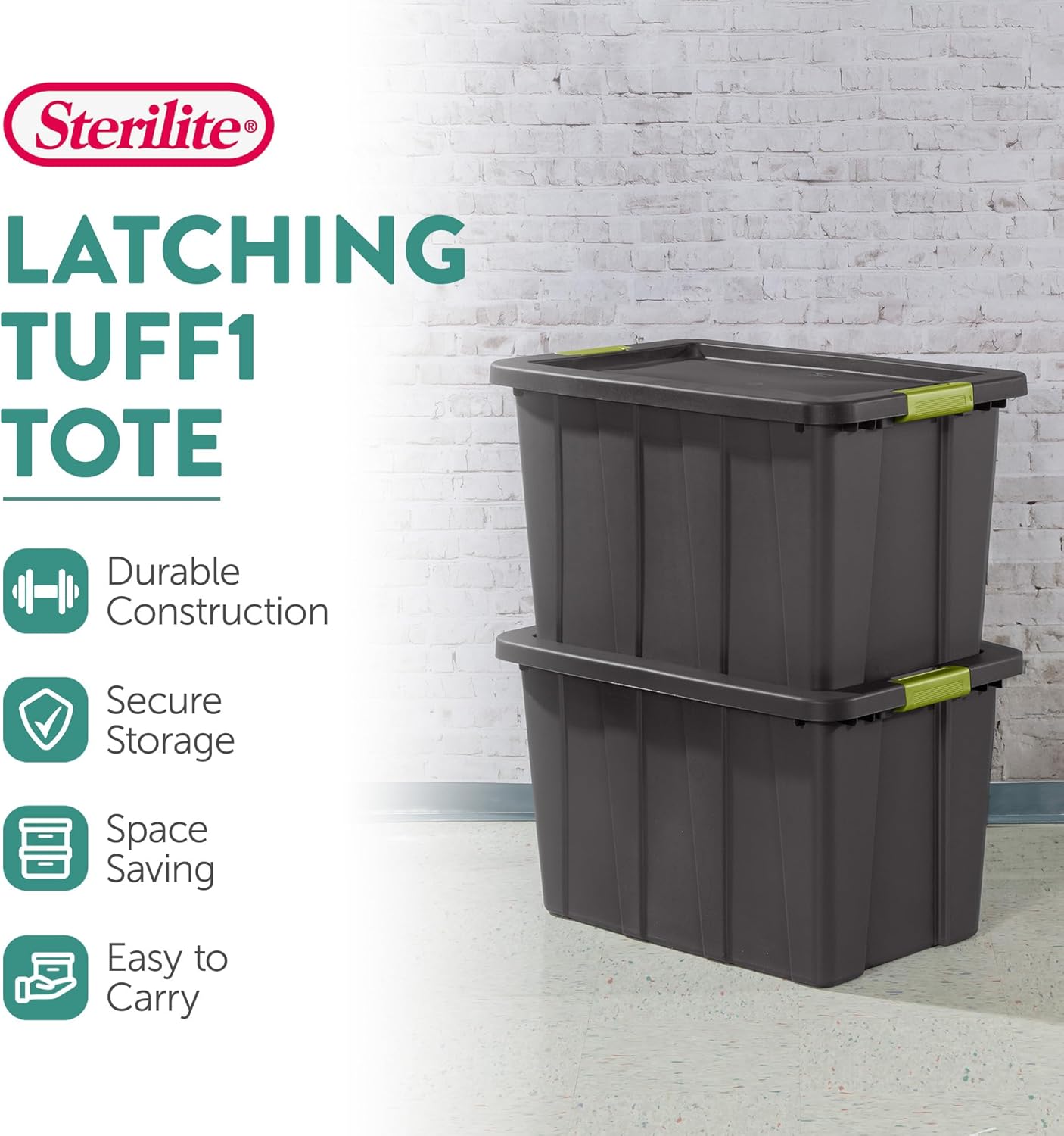 Sterilite 12-Pack Storage Bins with Lids, Heavy Duty Totes, Tuff1, 30 Gallon, Flat Gray