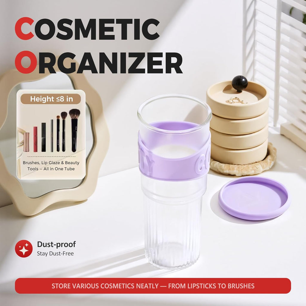 Li&Zhao Makeup Brush Holder with Lid - Makeup Brush Organizer Plastic Makeup Brush Holder for Vanity Expandable Makeup Brush Cup Pencil Holder for Desk Pen Holders for Desktop Countertop Bathroom