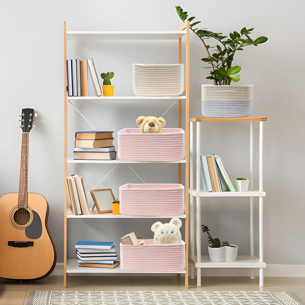 COMFY-HOMI 11.5"x7.5"x4.7" Storage Baskets for Organizing | Cotton Rope Woven Basket | Toy Storage Bin Box | Basket for Shelves, Closet Organizer Bin, Decorative Closet Shelf, 1 Pack,all pink