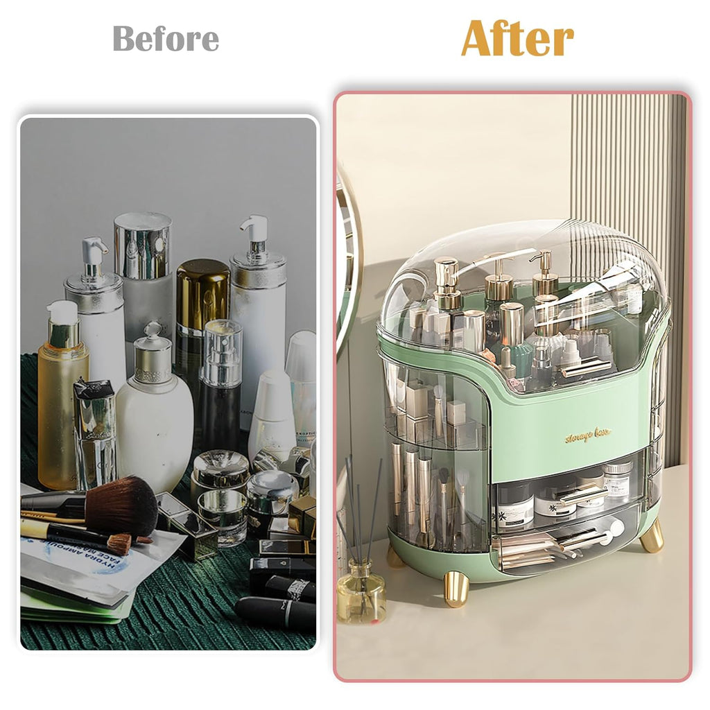 Makeup Organizer & Skincare Organizers, Cosmetic Organizer Box for Countertop with Lid & Drawers, Make Up Storage Organizer with Waterproof & Dustproof Cover, Birthday Gifts for Vanity Women Girls