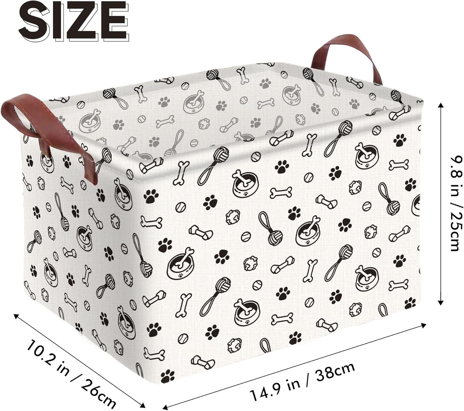 Dog Paw Storage Basket Waterproof Canvas Toy Storage Bin Storage Organizer Collapsible Outdoor Basket with Leather Handles Dog Toy Bin Blanket Baskets For Closets,Bedrooms,Gifts Baskets