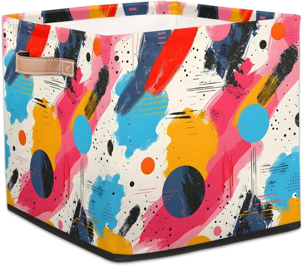 TropicalLife 13x13x13 Inch Large Fabric Storage Cube Abstract Art Painting Foldable Storage Bin with Handles Organizer Boxes Cube Basket for Shelves Organizing Closet