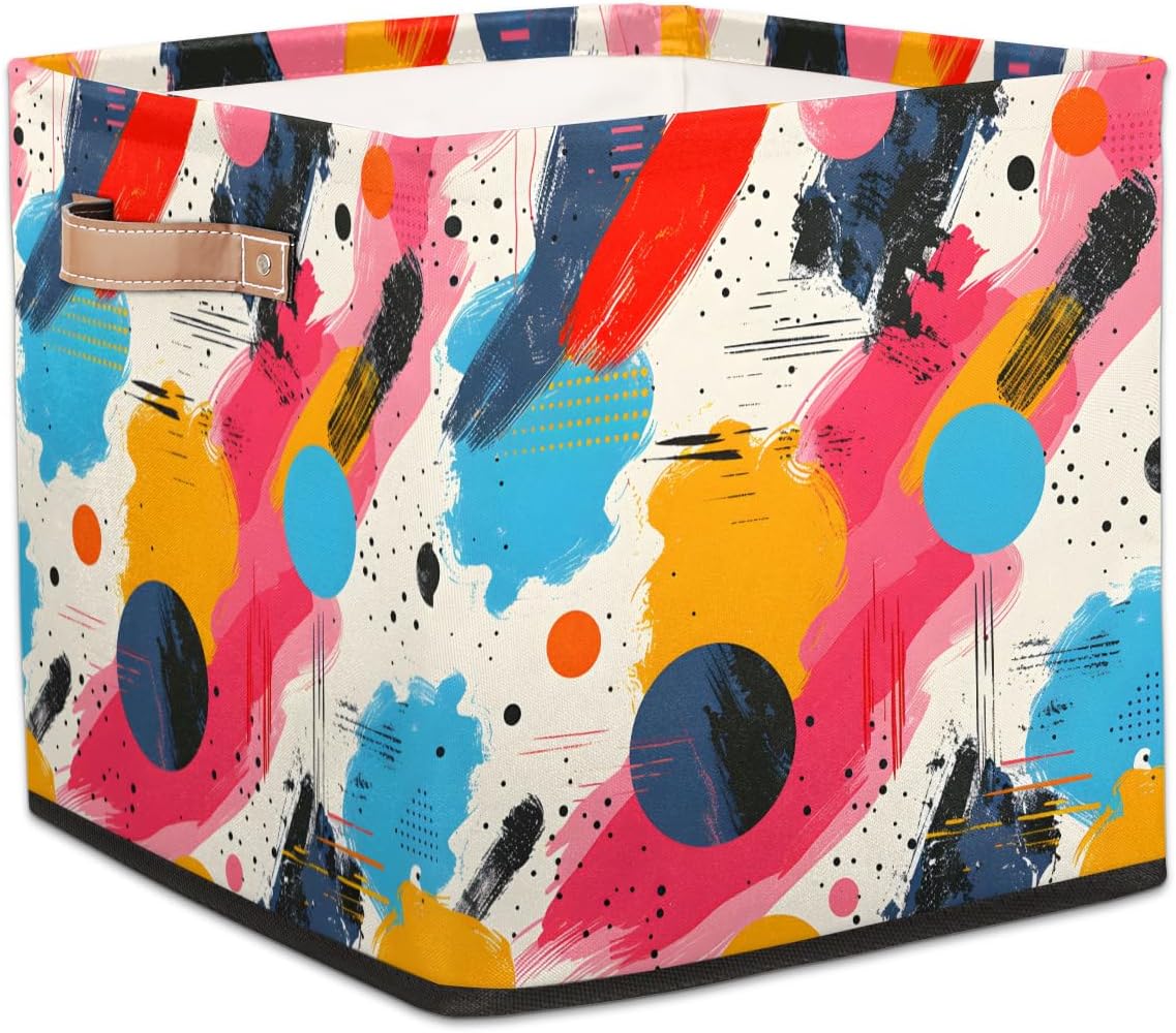 TropicalLife 13x13x13 Inch Large Fabric Storage Cube Abstract Art Painting Foldable Storage Bin with Handles Organizer Boxes Cube Basket for Shelves Organizing Closet