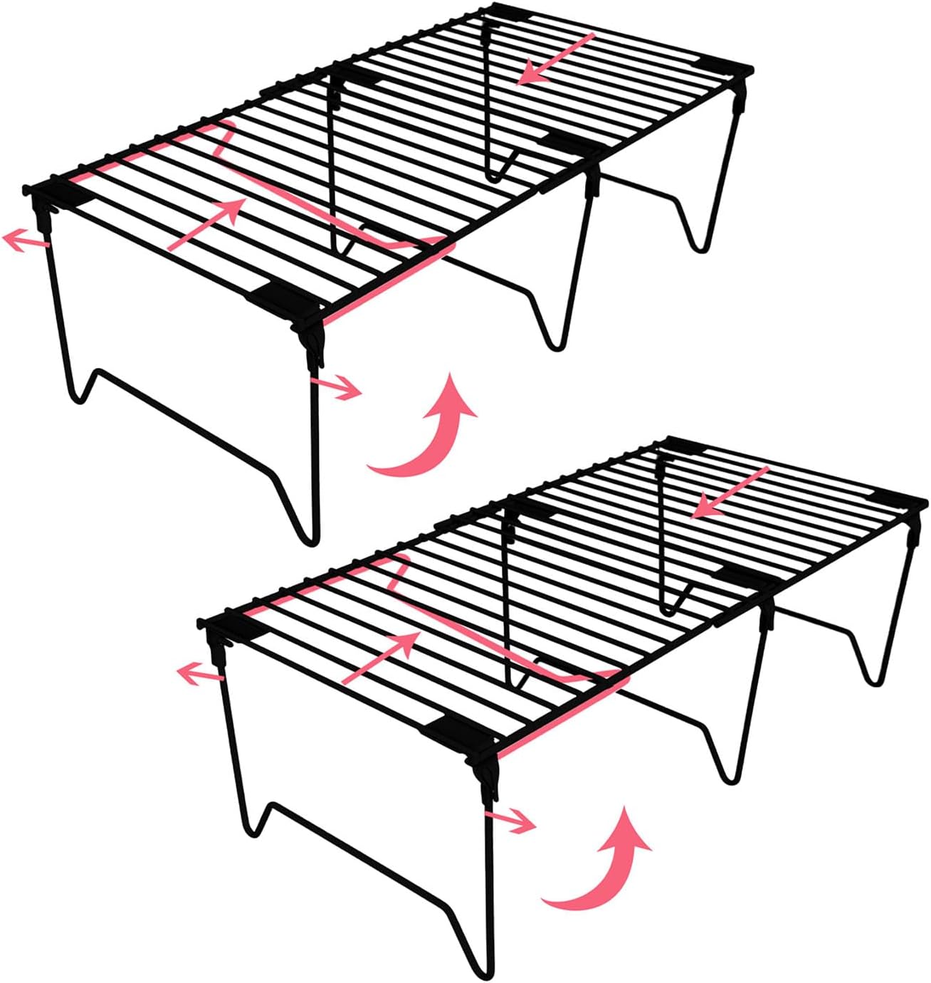 1/2-Piece Set freezer organizer,Stackable Cabinet Organizer Shelves,Foldable Pantry Shelf,Plate, Dish,Rustproof Metal Storage Organizer