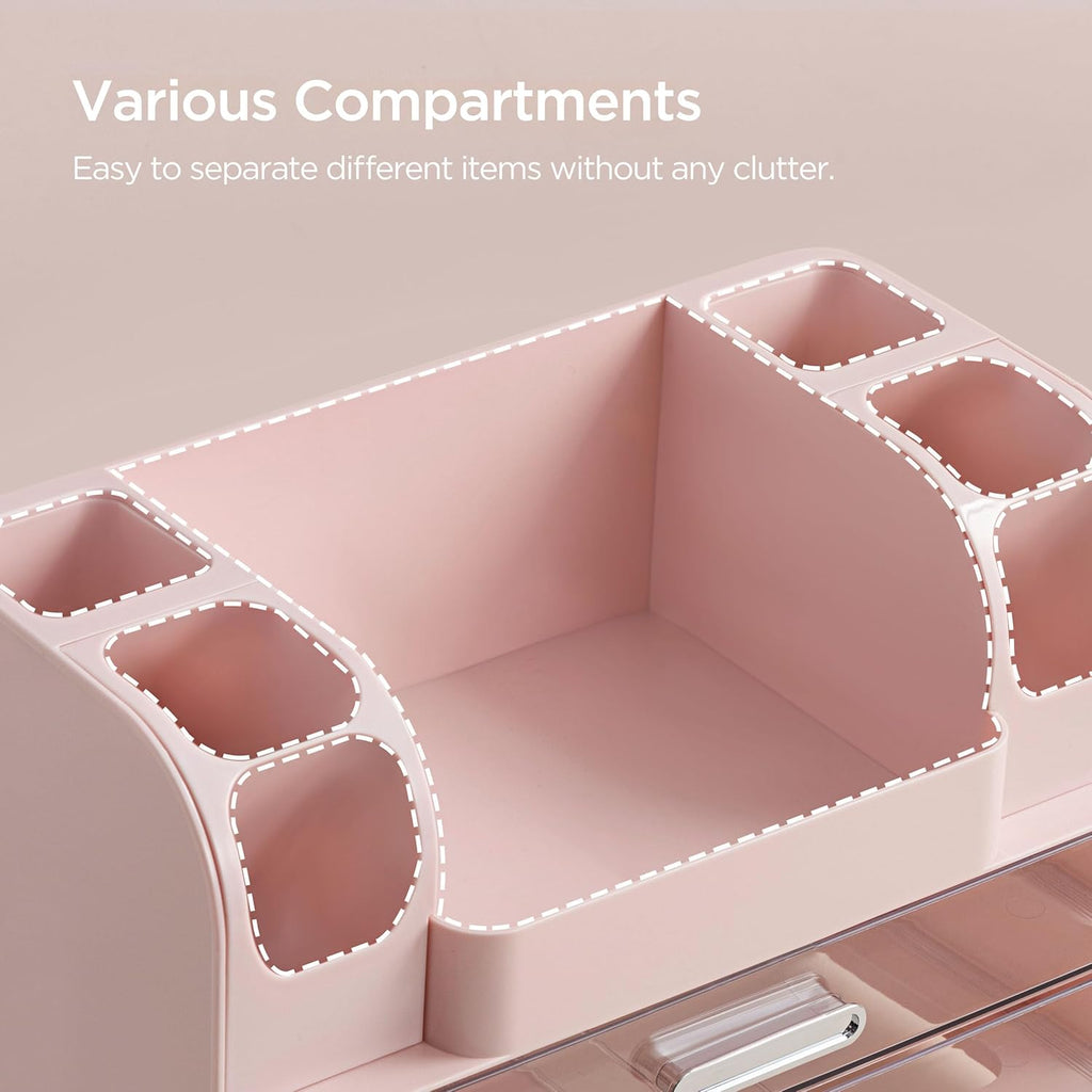 HBlife Makeup Organizer for Vanity with Brush Holder, Large Bathroom Countertop Cosmetic Organizer Skin Care Storage, Easy to Store Lipsticks, Nail Polishes, Perfumes, Eyeshadow Palettes, Pink