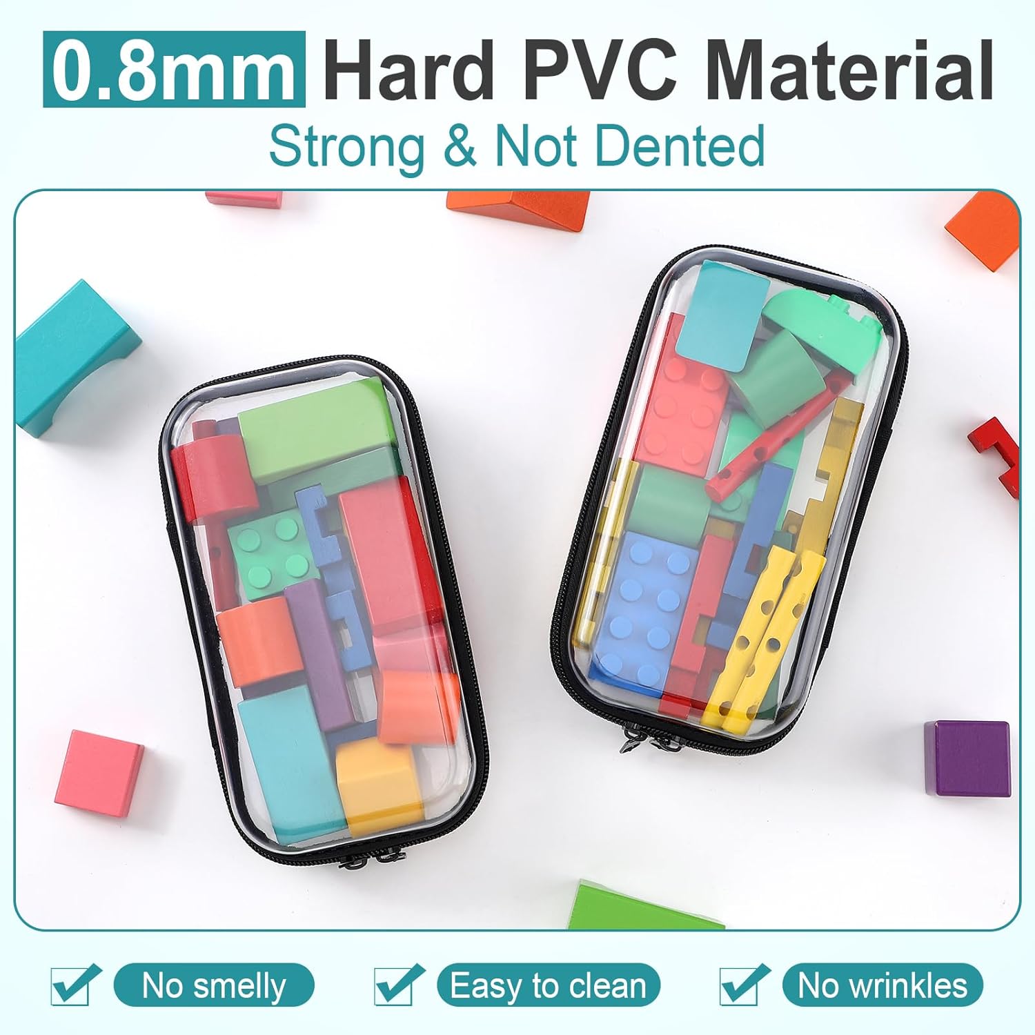 Sanwuta 6 Pcs Clear Hard Zipper Case Hard Plastic Zipper Pouches Transparent Makeup Bag Pencil Pouches for Travel Snacks Christmas Trinket Storage Organizer Box(Black,7.48 x 3.94 x 2 Inch)