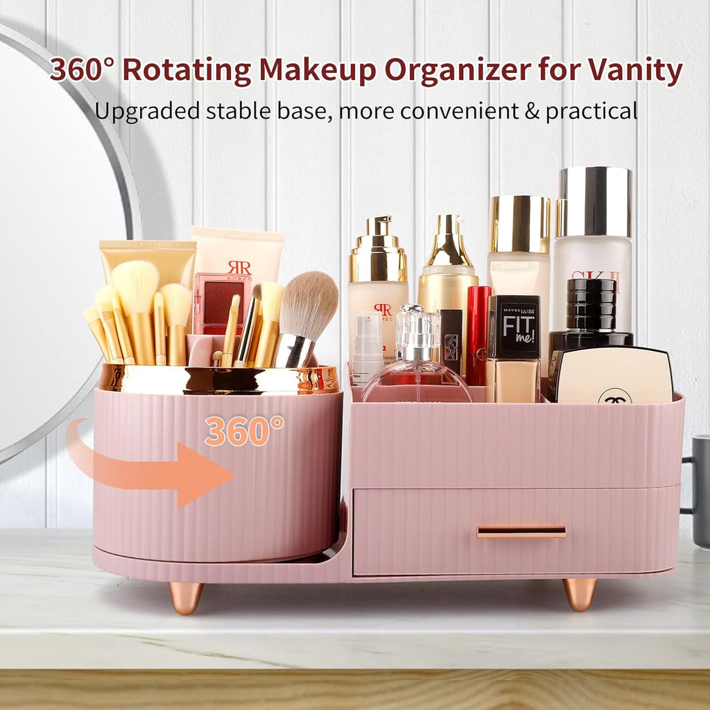 Makeup Organizer for Vanity, Cosmetic Display Case with Drawers, Fits Makeup, Skincare Products, Brushes, Lipsticks, and Other Accessories, Versatile Storage Solution (Pink)