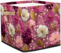 TropicalLife 13x13x13 Inch Large Fabric Storage Cube Pink Floral Print Foldable Storage Bin with Handles Organizer Boxes Cube Basket for Shelves Organizing Closet
