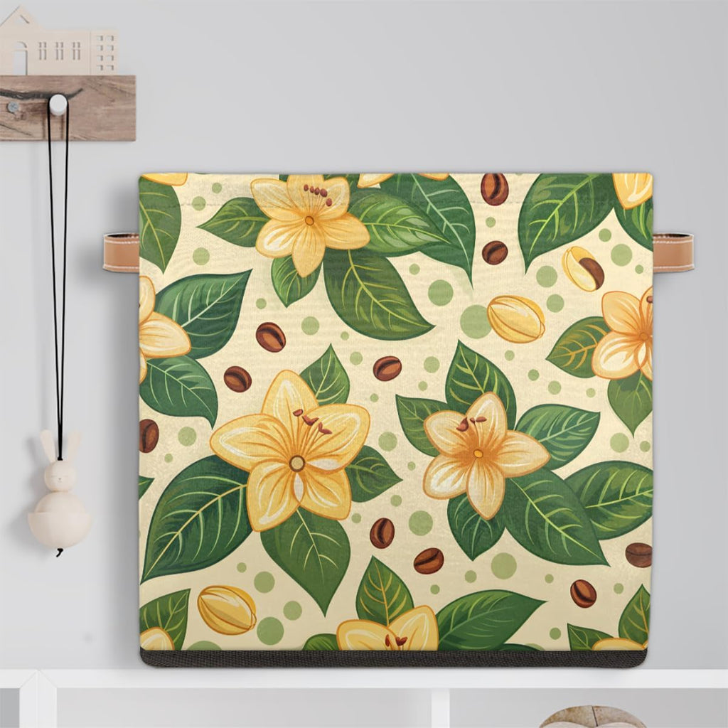 TropicalLife 13x13x13 Inch Large Fabric Storage Cube Yellow Flower Foldable Storage Bin with Handles Organizer Boxes Cube Basket for Shelves Organizing Closet