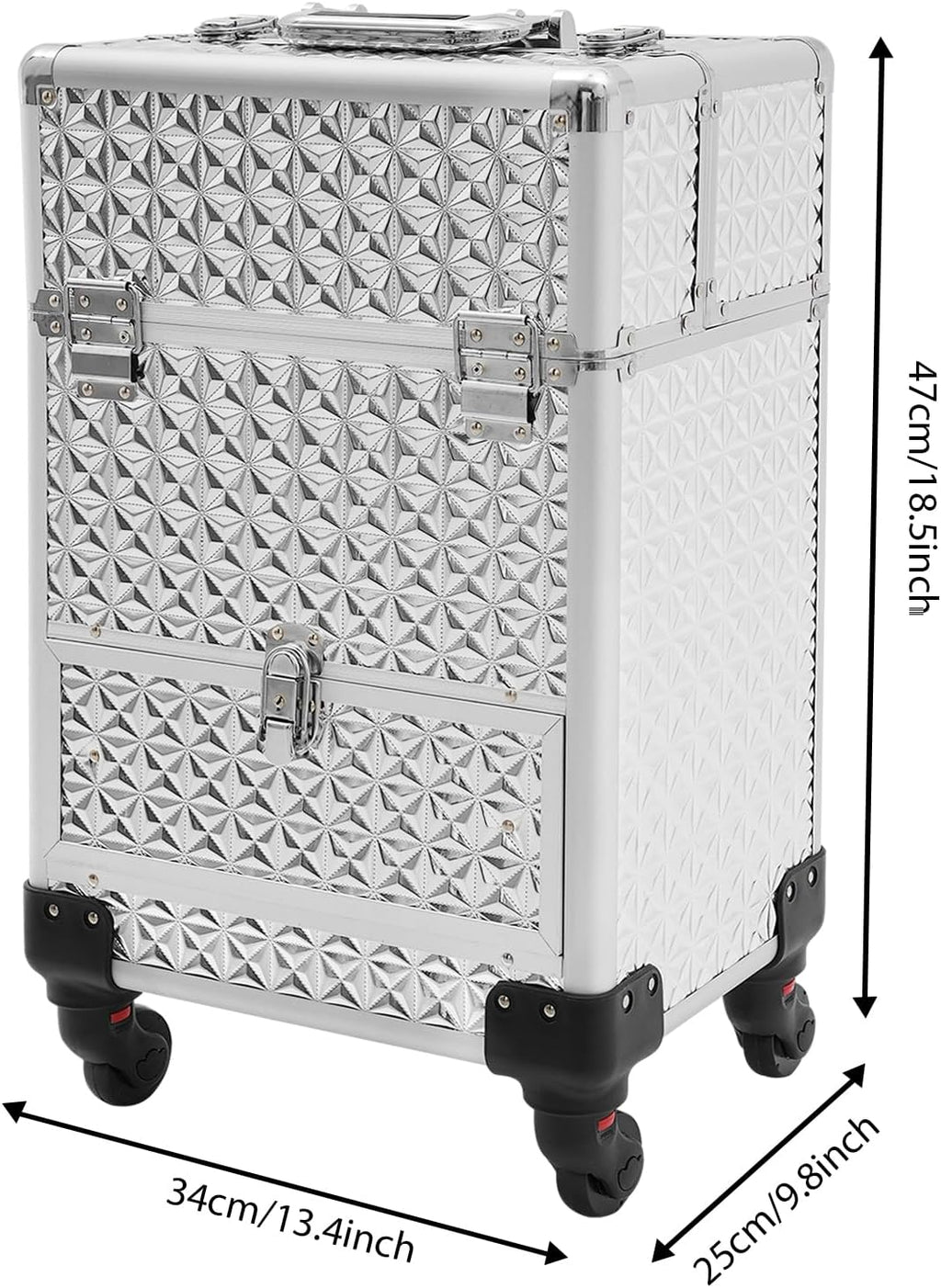 Rolling Nail Case, Salon Makeup Train Case Nail Storage Box Manicure Case Makeup Case on Wheels with 4 Detachable Wheels & 1 Sliding Drawer for Makeup Artists, Hairdressers, Manicurists