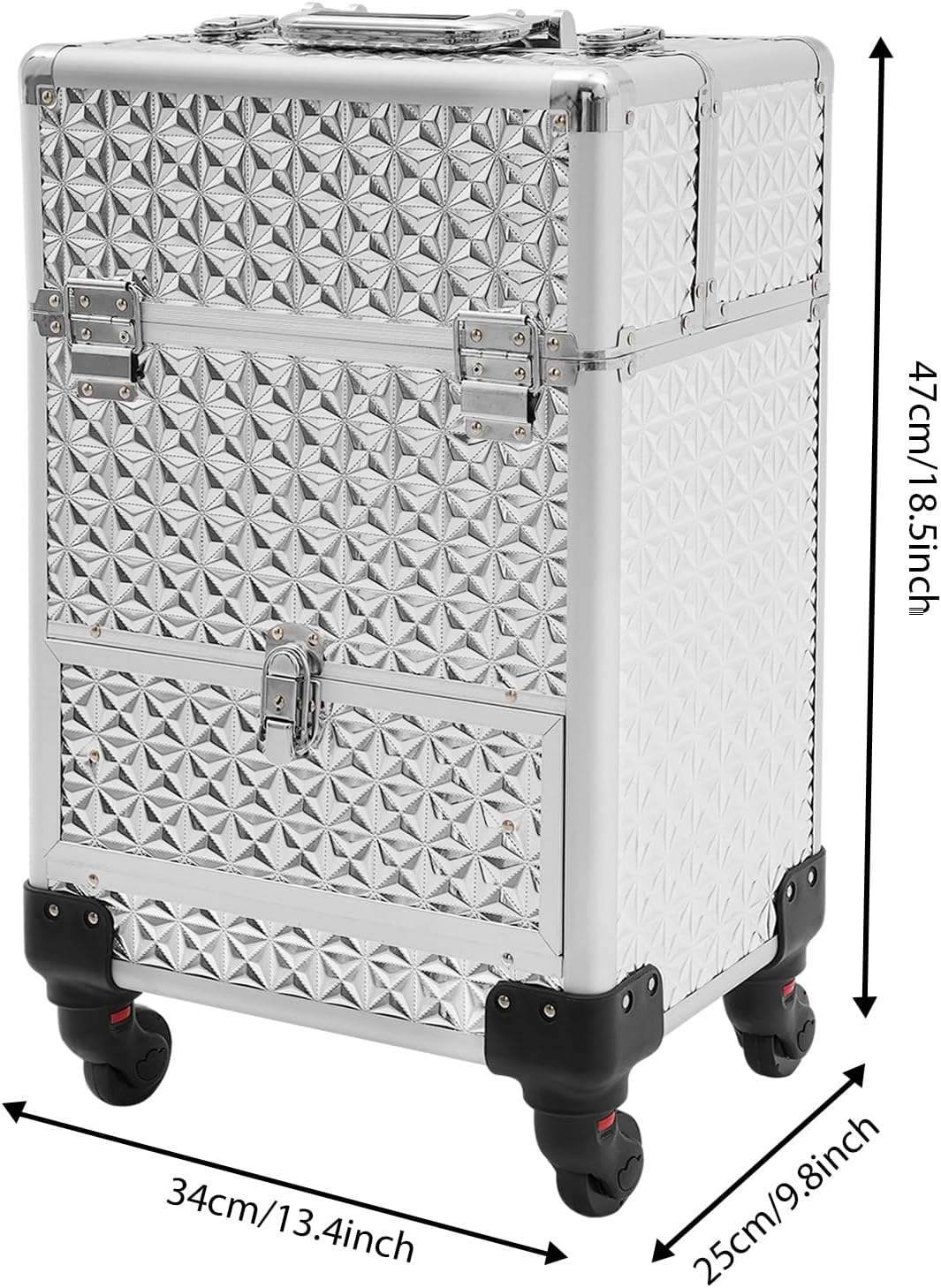 Rolling Nail Case, Salon Makeup Train Case Nail Storage Box Manicure Case Makeup Case on Wheels with 4 Detachable Wheels & 1 Sliding Drawer for Makeup Artists, Hairdressers, Manicurists